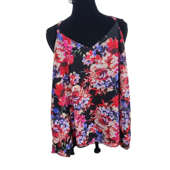 Torrid Sophie Spaghetti Strap Top Black Red Floral Chiffon Romantic Whimsy 2X - Picture 2 of 14